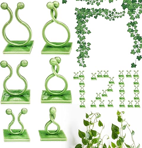 120PCS Green Plant Vine Climbing Wall Clamps, 3 Different Sizes Self Adhesive Plant Wall Clamps, Light Fixture Wall Sticky Hooks Fixing Clamps Vine