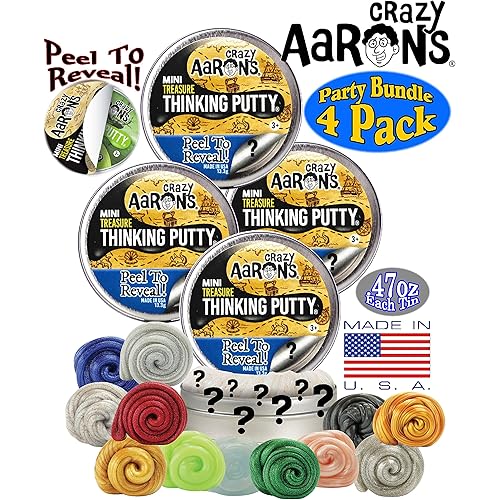 Crazy Aaron's Putty Mini Tins Treasure Surprise Peel to Reveal (Collect All 12 Colors) Gift Set Party Bundle - 4 Pack (.47oz Each) *Items are Assorted and May Contain Duplicates