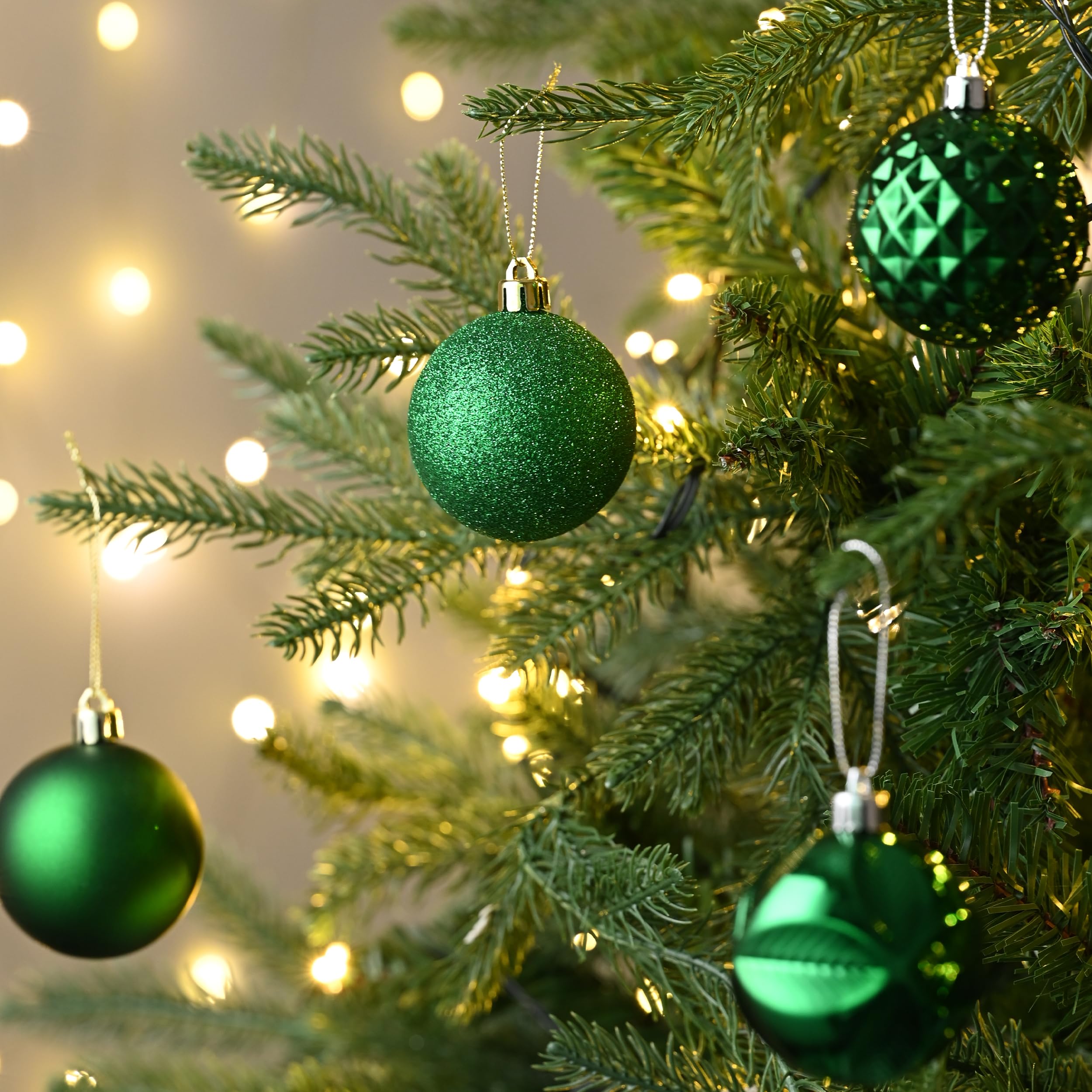 Valery Madelyn Christmas Tree Decorations Set, 24ct Green Shatterproof Christmas Ball Ornaments Bulk, 2.36 Inches Traditional Country Hanging Ornaments for Xmas Valentines Mardi Gras St Patricks Day