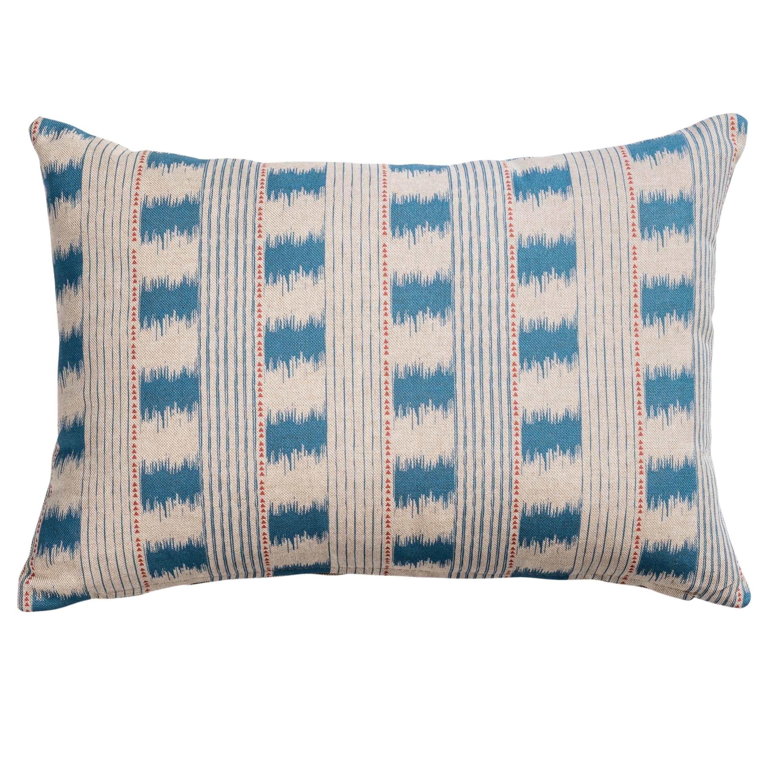 Linen Loft Blue Capri Stripe Boudoir Cushion Cover. Denim And Coral Pink Cotton-Blend Fabric. Scandi Coastal Rustic Design. 17X12 Rectangle Cover Only