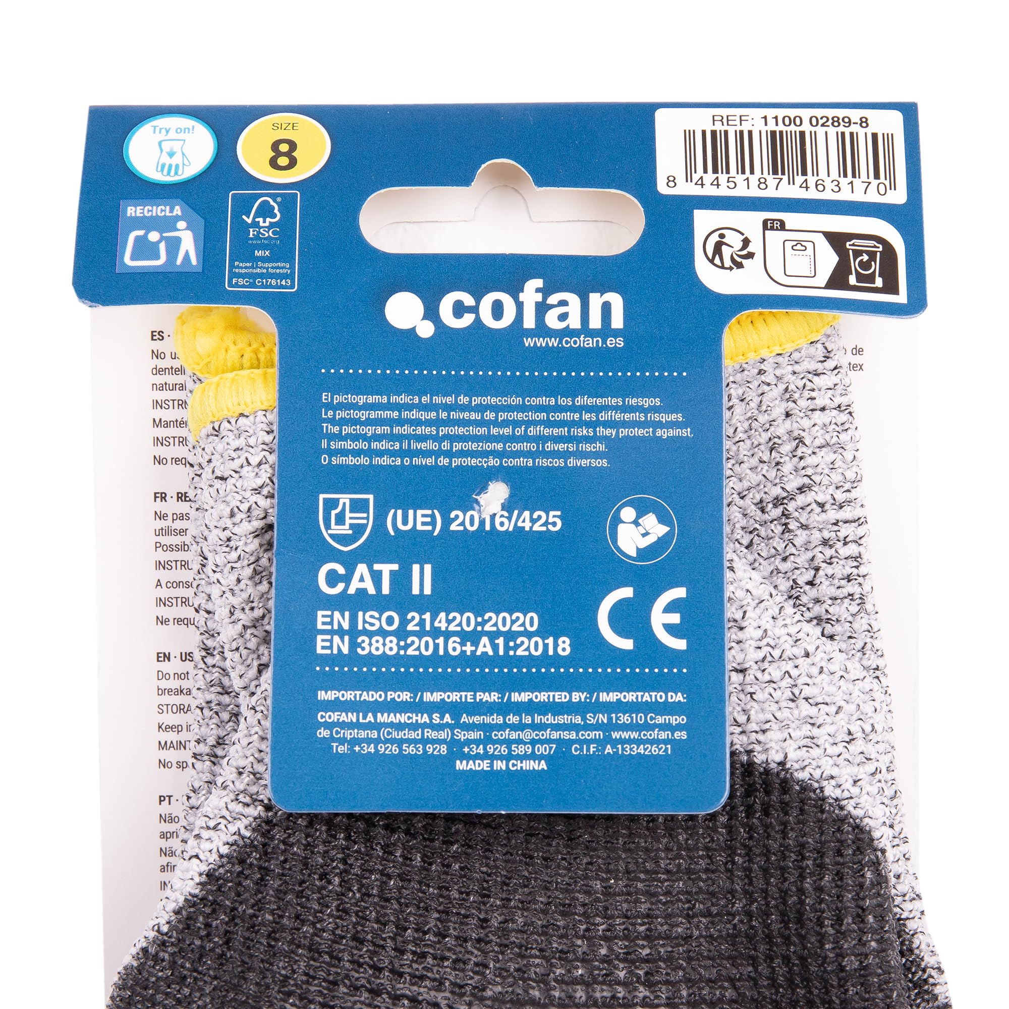 Cofan Gants anti-coupures ultra légers | Niveau D | HPPE + revêtement PU noir | EN 388 4X43D | Pack de 12 paires de gants ou format unitaire | Taille 9 | Protection mécanique (12, 9)