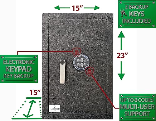 Miniatura 2 de Templeton Safes Caja fuerte residencial con combinación de teclado electrónico y respaldo de llave, 6.1 CBF