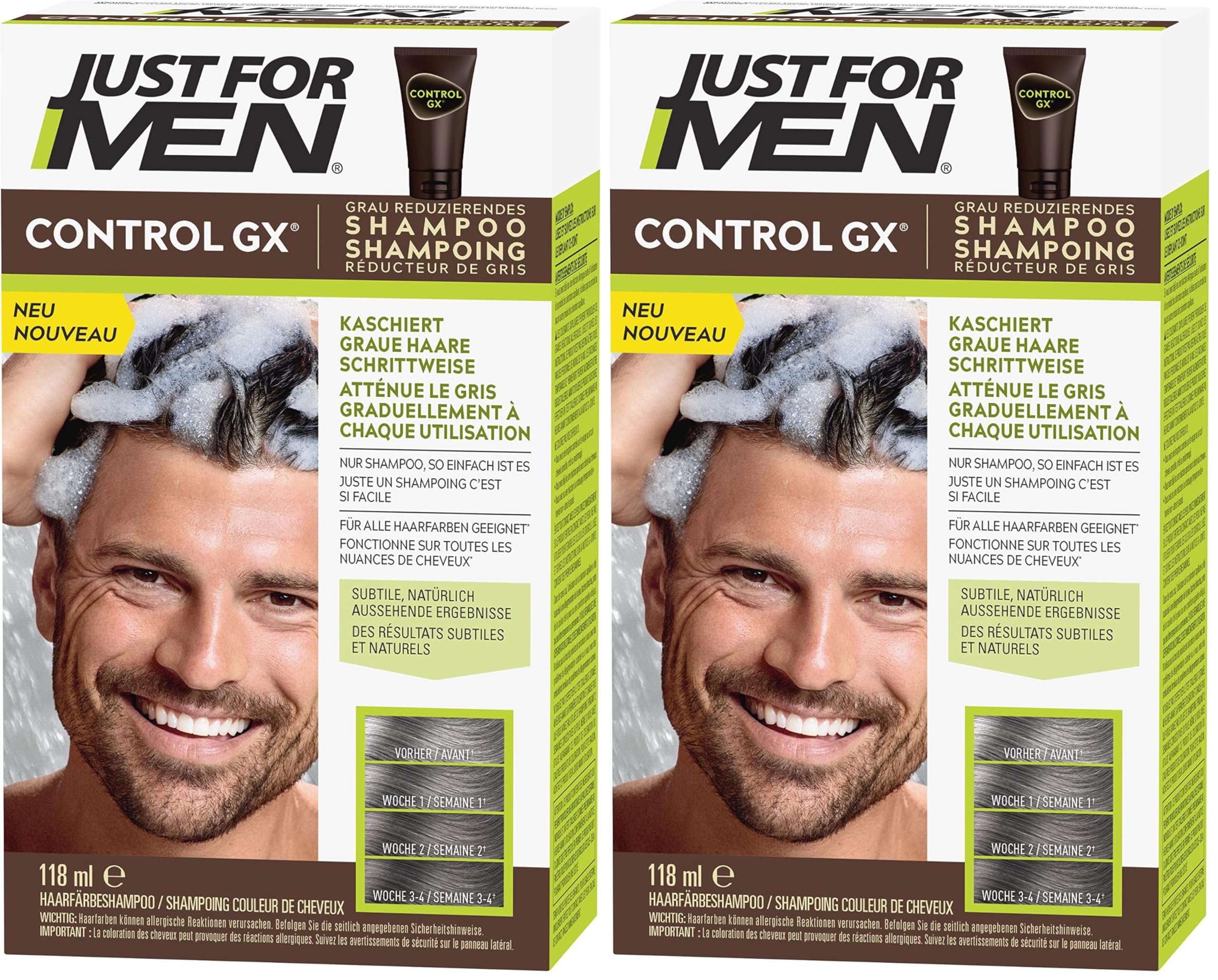 Just For Men Control GX Shampoo, Graduelle Haarverdunkelung, Zur Reduzierung Grauer Haare, Haarfärbemittel, Natürliches Farbergebnis, Mit Kokosnussöl Und Aloe Vera - Alle Haarfarben, 118 ml