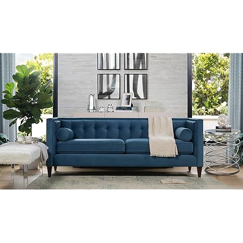 Jennifer Taylor Home Jack 84" Modern Tuxedo Tufted Sofa, Satin Teal Blue Velvet