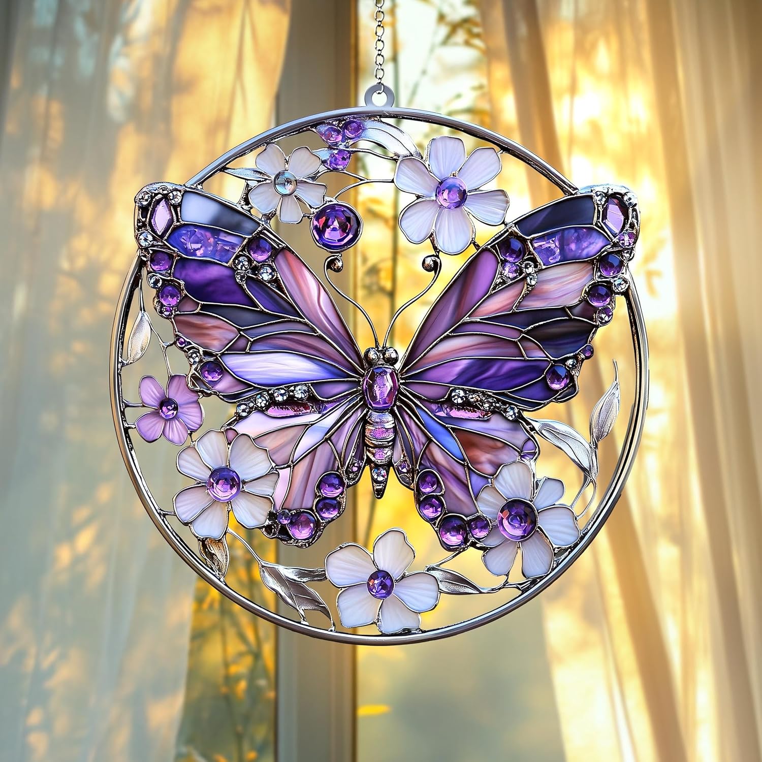Purple Butterfly with Flower Acrylic Sun Suncatchers Indoor Window Suncatchers for Windows Hanging Christmas Window Decor Outdoor Suncatcher Holiday Custom
