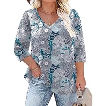 TFSDOD Womens Plus Size Tops V Neck T Shirts 3/4 Sleeve Blouse Summer Casual Tees XL-5X