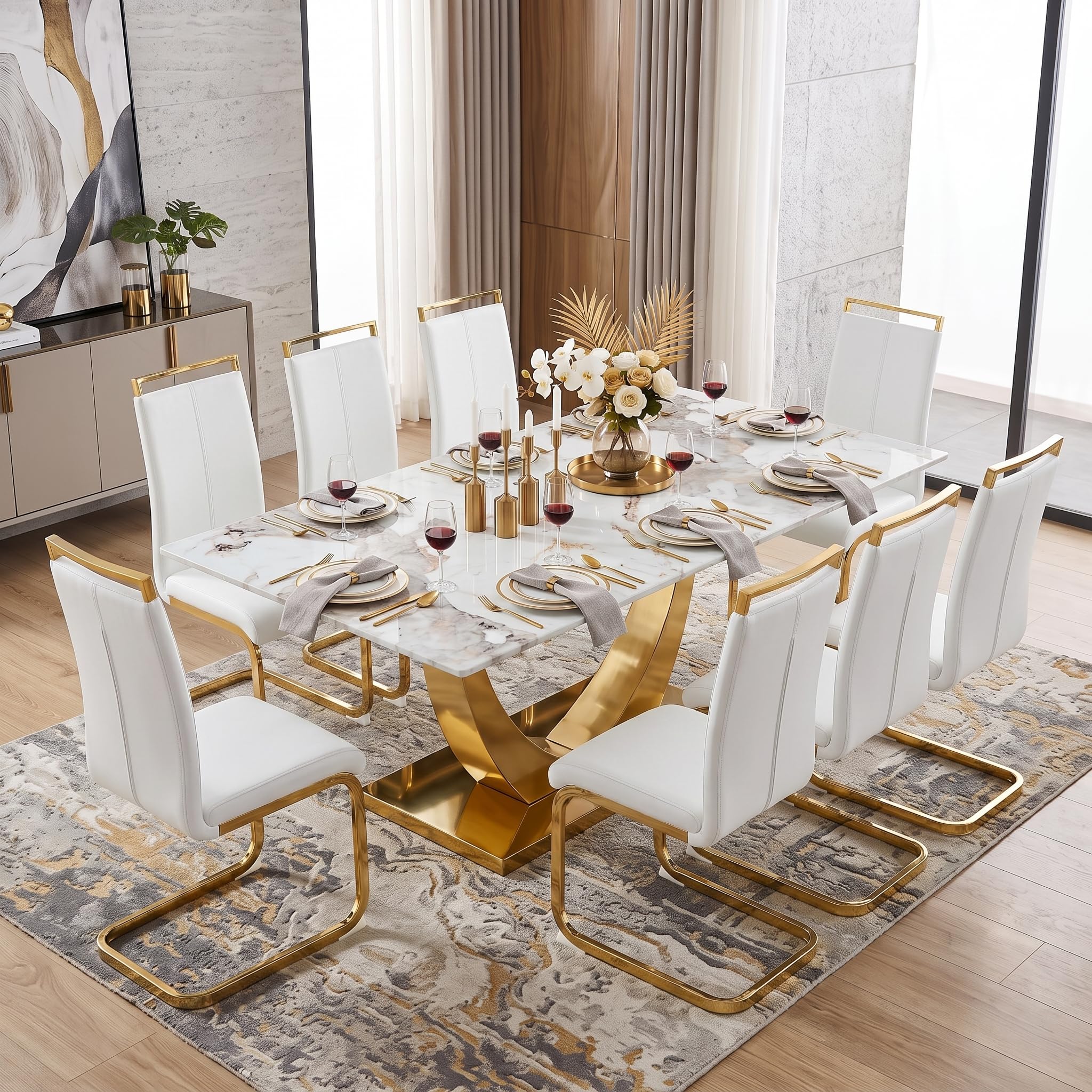 NYEESS 71” Modern Dining Table Set for 8