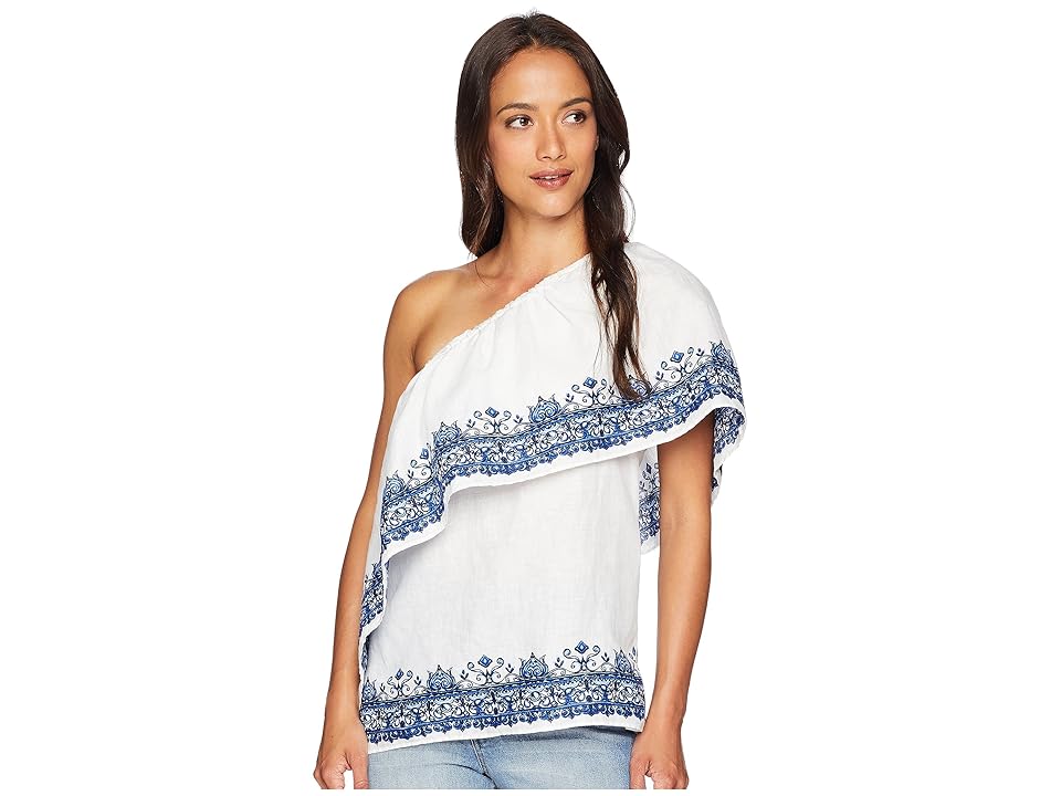 

LAUREN Ralph Lauren One Shoulder Linen Top (White Multi) Women's Blouse