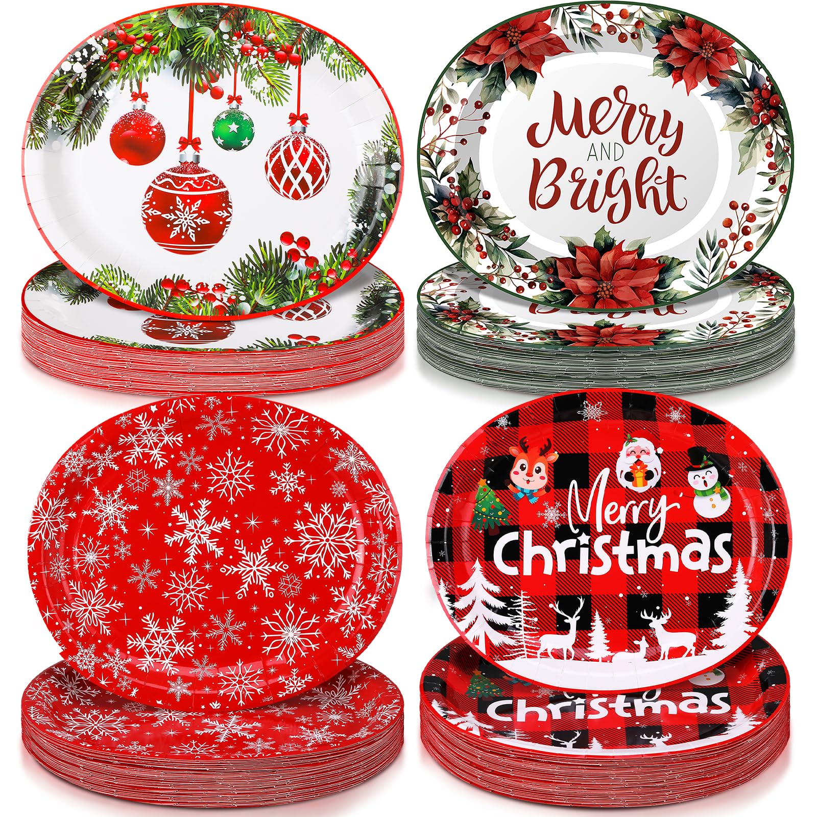 Lemosae 100 Count Christmas Oval Paper Plates Platter Bulk 10