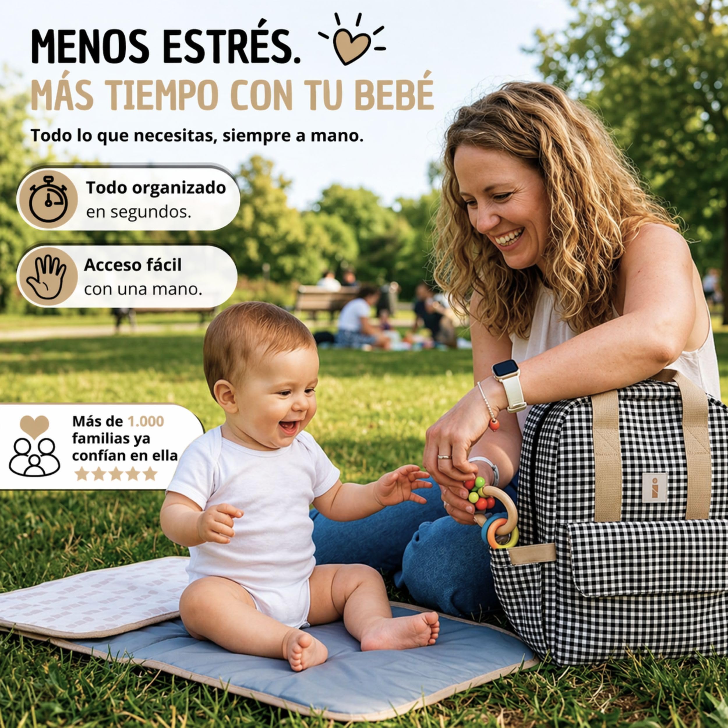 Mochila carro bebe impermeable, 7 compartimentos y 9 bolsillos, Organización rápida para paseos y viajes, Ideal para mamá y papá, Mochila pañales con cambiador.