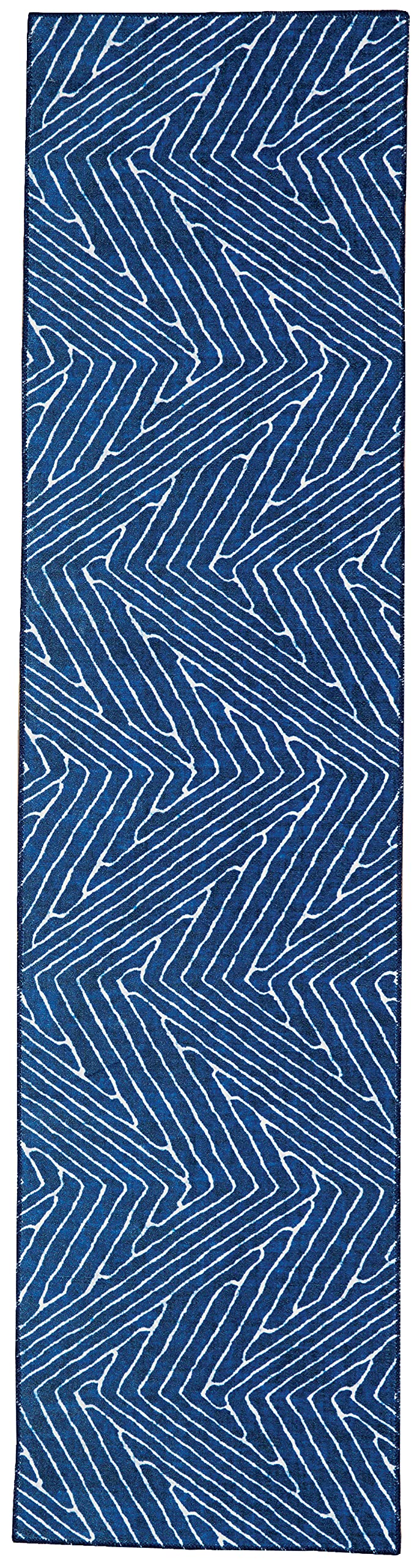 Linon Home Decor Products The Anywhere Washable Rug Varishna Blue Ivory 2 X 8 Runner Rug