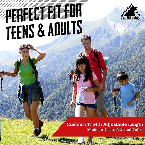 Miniatura 8 de TrailBuddy Bastones de senderismo plegables  Ultraligeros 7075 Aluminio, EVA y agarre de corcho  Bastones de senderismo ligeros ajustables para