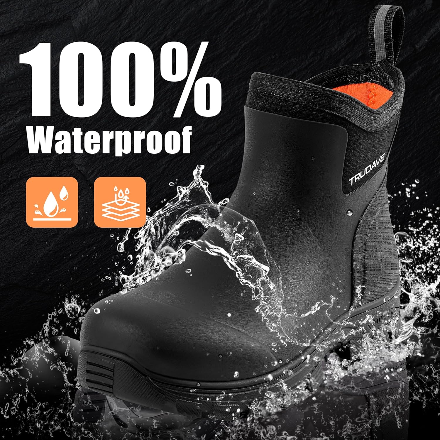 Trudave Men's Rain Boots Waterproof Garden Shoes, Ankle Rubber Work Boots, Camp Outdoor Snow Mud Boots for Farming, Hunting, Lawn Work, Size 7-14 - Image 2