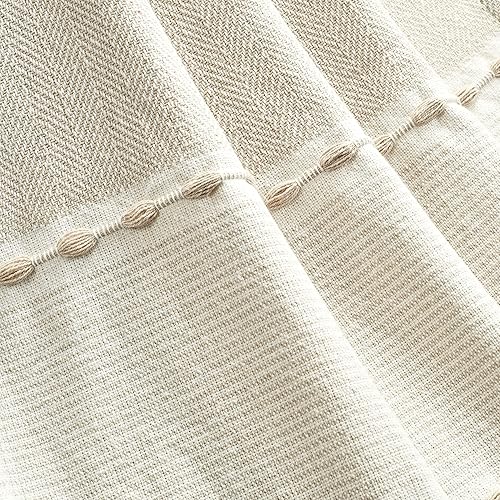 Miniatura 3 de Lush Decor Manta tejida de algodón teñido con borlas de hilo de espiga a rayas, 60 x 50 pulgadas, neutro y blanco