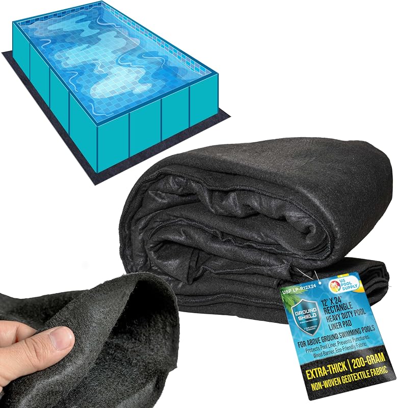 U.S. Pool Supply Ground Shield 12' x 24' Rectangle HeavyDuty Pool Liner Pad | for Above Ground Swimming Pools - Protects Pool Liner, Prevents Punctures, Eco-Friendly Fabric - Extends Liner Life