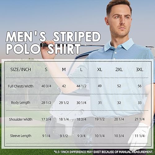 Miniatura 5 de Polo de golf para hombre, absorbe la humedad, ajuste seco, atlético, manga corta, a rayas, para hombre