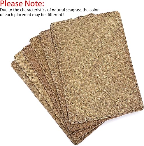 Miniatura 3 de OwnMy Paquete de 6 manteles individuales de hierba marina natural tejida de ratán rectangular, 17 x 12 pulgadas, mantel individual de bambú para