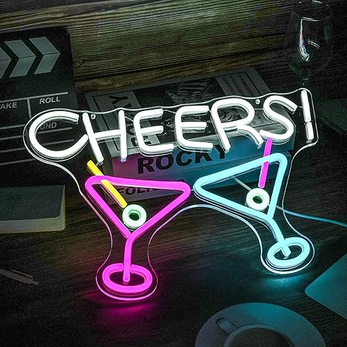 Letrero de neón con texto en inglés "Cheers", para decoración de pared, alimentación por USB, sala de estar, sala de juegos, dormitorio,
