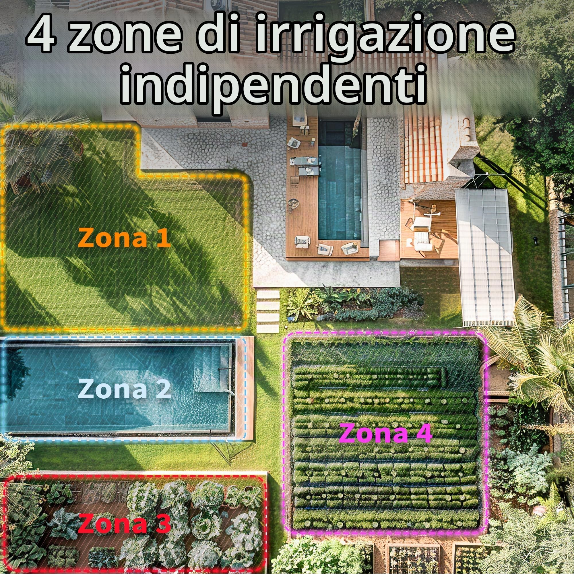 Diivoo Centralina Irrigazione WiFi 4 Vie, Timer Irrigazione Automatica con 24 Programmi & 2 Modalità & Ritardo Pioggia, Temporizzatore Irrigazione 4 Uscite Compatibile con Alexa & App per Giardino