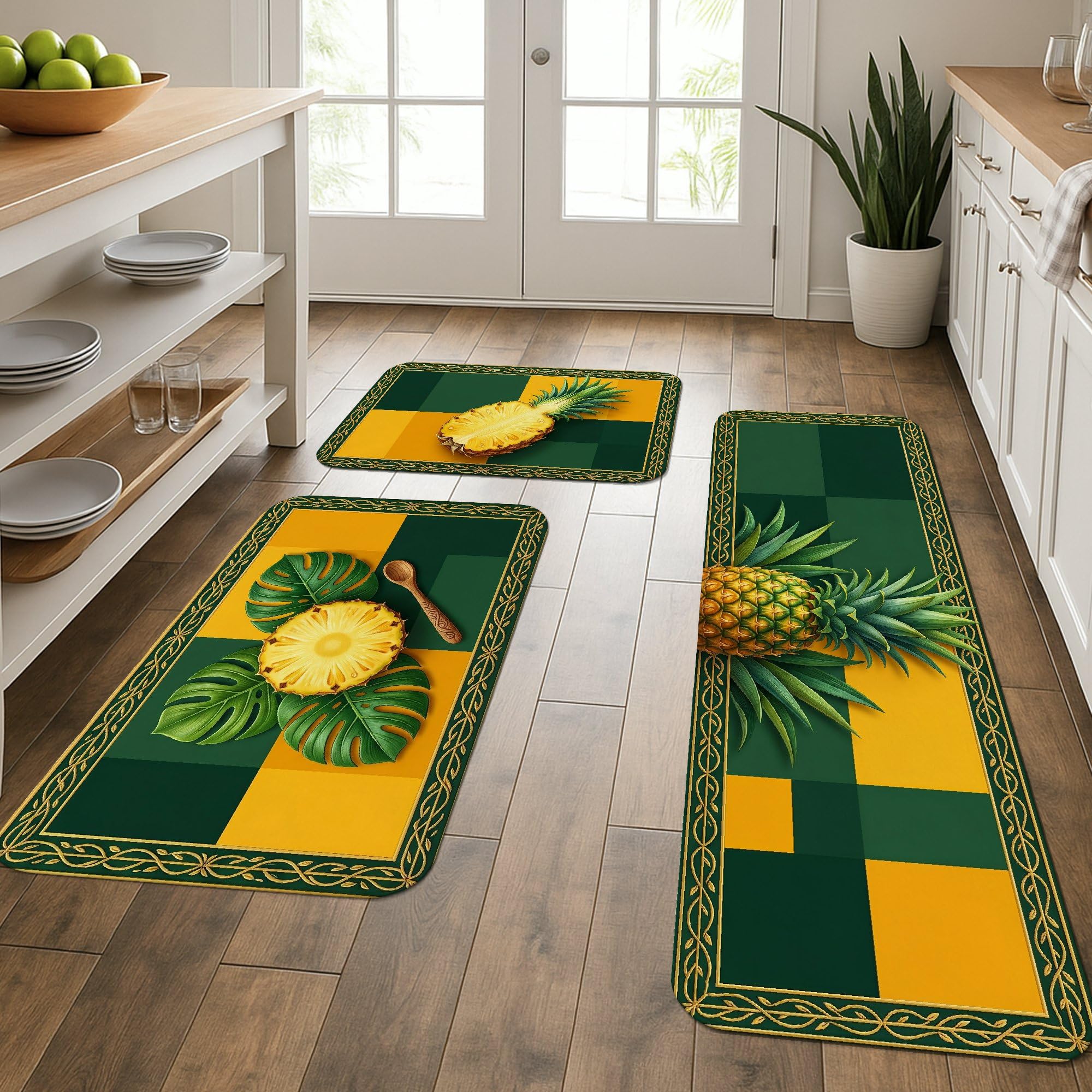 Tapetes de cocina de piña acolchados, alfombrillas suaves para fregadero y lavadero, 3 uds