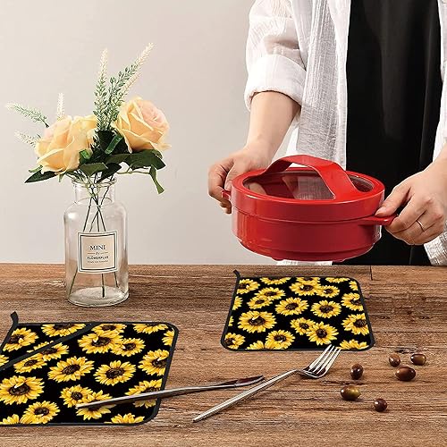 Miniatura 6 de Juego de 2 soportes para ollas florales de girasol, resistentes al calor, para microondas, hornear, horno, platos finales y barbacoa