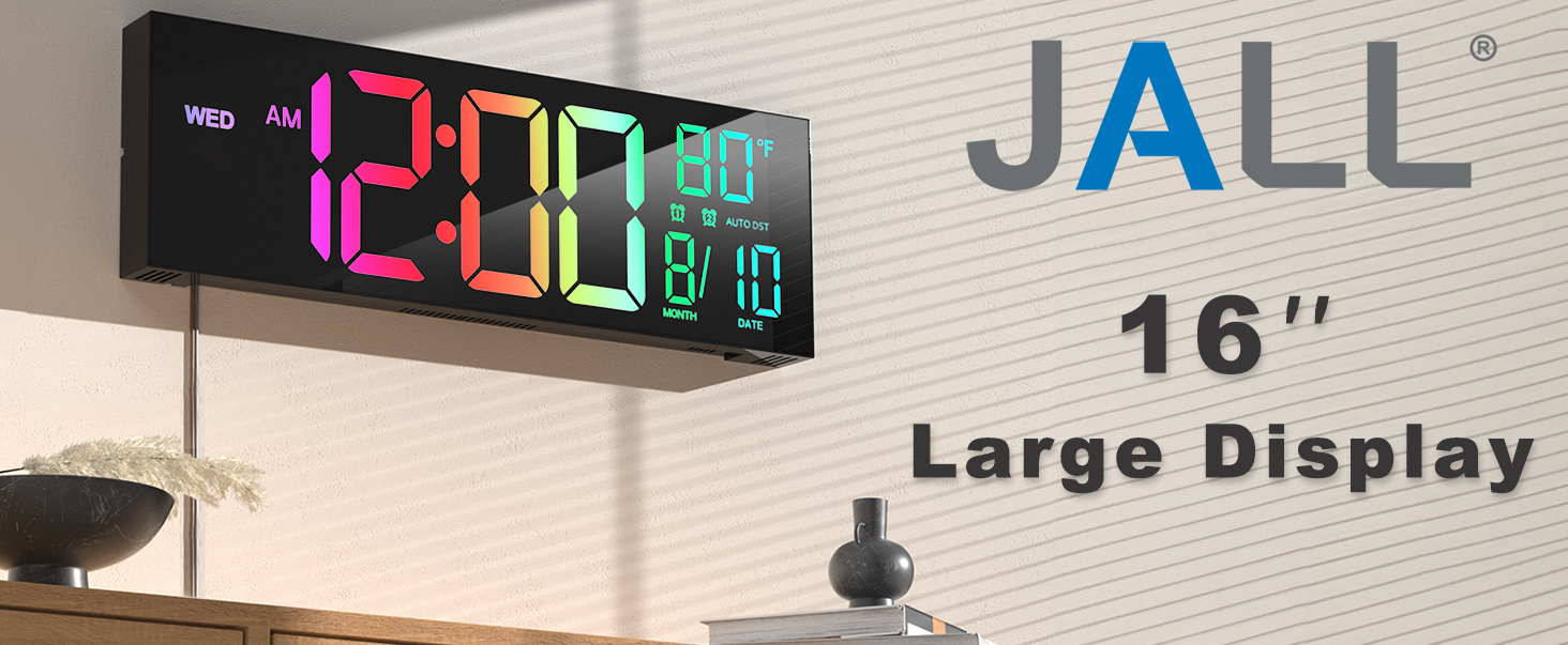 Amazon.com: JALL 16.15 inch Large Digital Wall Clock, RGB Lights