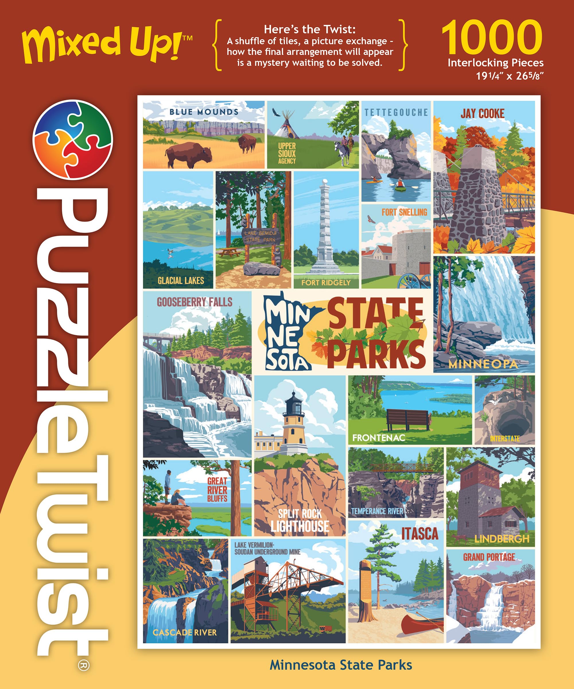 Minnesota State Parks - 1000 Piece Jigsaw Puzzle, Mixed Up Series, Unique, Challenging, Fun for Adults, Family, Kids, Made in USA