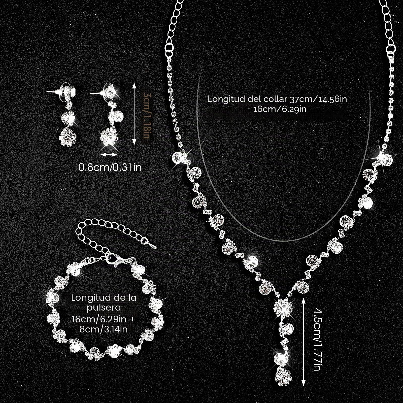 Yolev Conjunto Joyas Mujer de Boda Nupcial Bolso de Embrague de Plata Bolso de Cena Joyas de Diamantes de Imitación Collar Pendientes Novia Pulsera Conjunto de Joyas de Baile Dama de Honor Nupcial