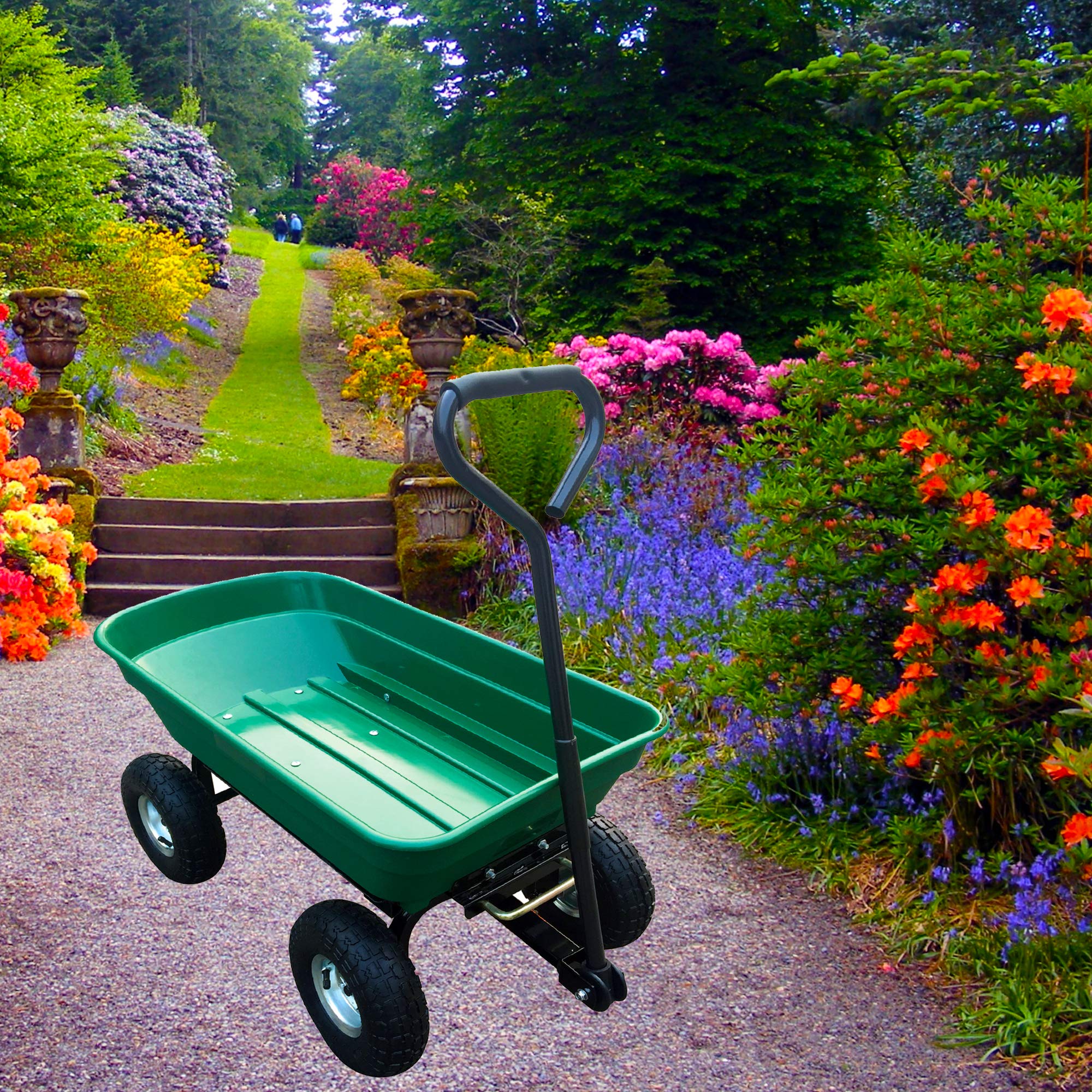 Herzberg Chariot de Jardin à Main 75 L HG8028-75, Capacité 200 Kg, Vert