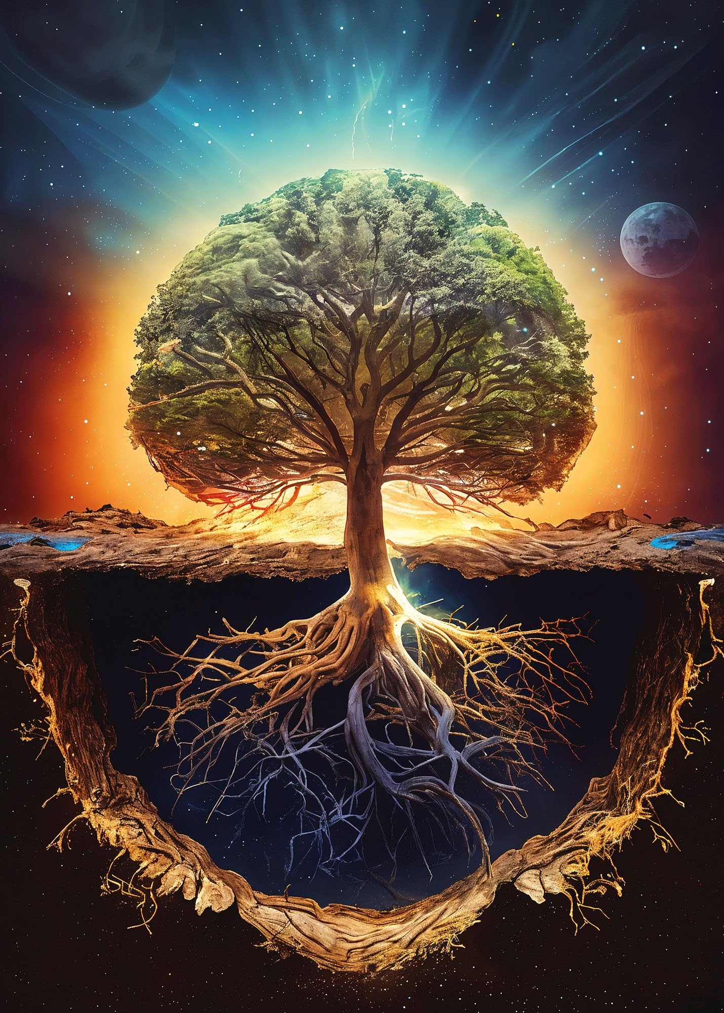 Ulmer Puzzleschmiede - 2000 Teile Puzzle „Yggdrasil“ - wunderbar inszeniertes, anspruchsvolles Puzzlemotiv - der Weltenbaum zwischen Oberwelt, Erde und Unterwelt - Puzzle-Qualität Made in Germany