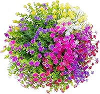 Vista 24 de 8 piezas flores artificiales de otoño para decoración al aire libre, plantas artificiales de otoño para exteriores, hierba amarilla artificial