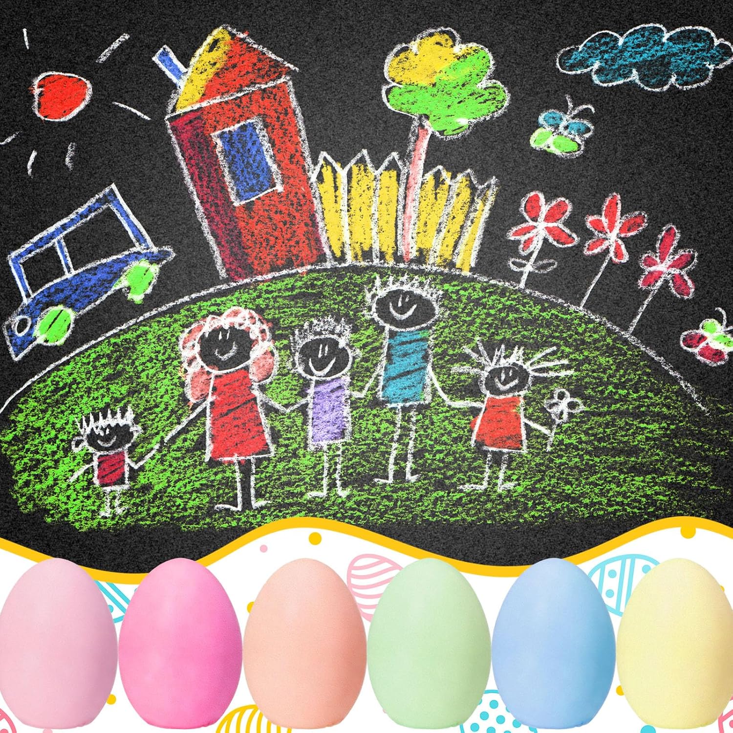 12 Pcs Easter Sidewalk Chalk Eggs Glow in The Dark Easter Basket Stuffers Gifts Fillers Washable Dustless Neon Chalk for Egg Hunt Game Holiday Party Favors Chalkboard Outdoor Drawing