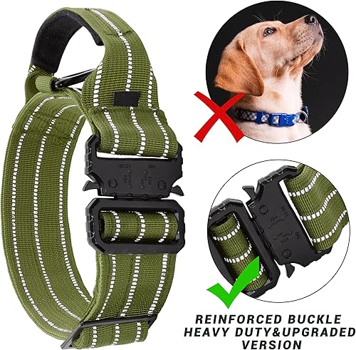 Miniatura 6 de Collar táctico para perro, collar ajustable de nailon reflectante para perro con mango de control, hebilla de metal resistente para perros medianos