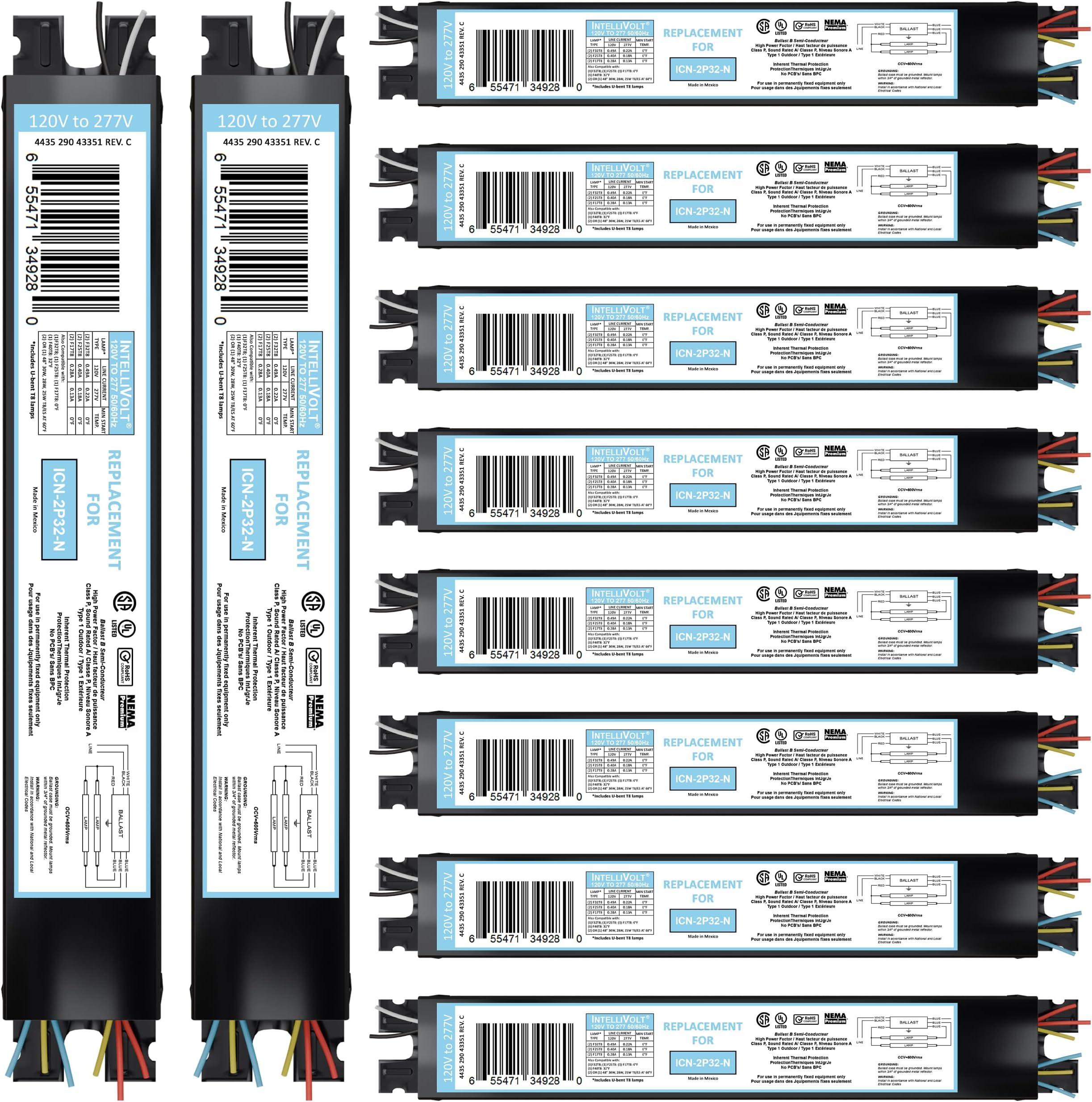 10 Pack - Replacement for ICN-4P32-SC 3 & 4 Lamp T8 Fluorescent Electronic Ballast - 120-277 Volt - Instant Start - UL Approved