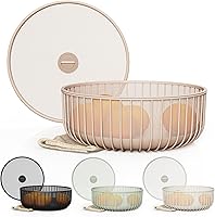 Libken Peach Metal Fruit Bowl with Mesh Lid - Kitchen Counter Organizer for Fruits, Veggies, Snacks & Bananas