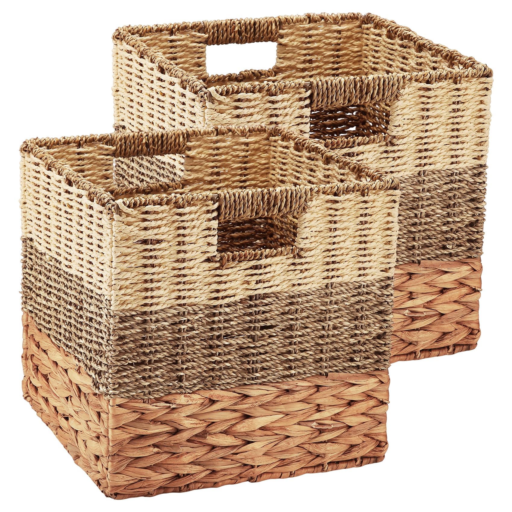 Tsudoku Storage Cubes Baskets, Set of 2 Hand-Woven Storage Baskets for Shelves, Foldable Cube Storage Baskets Bins with Handles, 30cm Small Wicker Baskets for Organizing Pantry Bedroom
