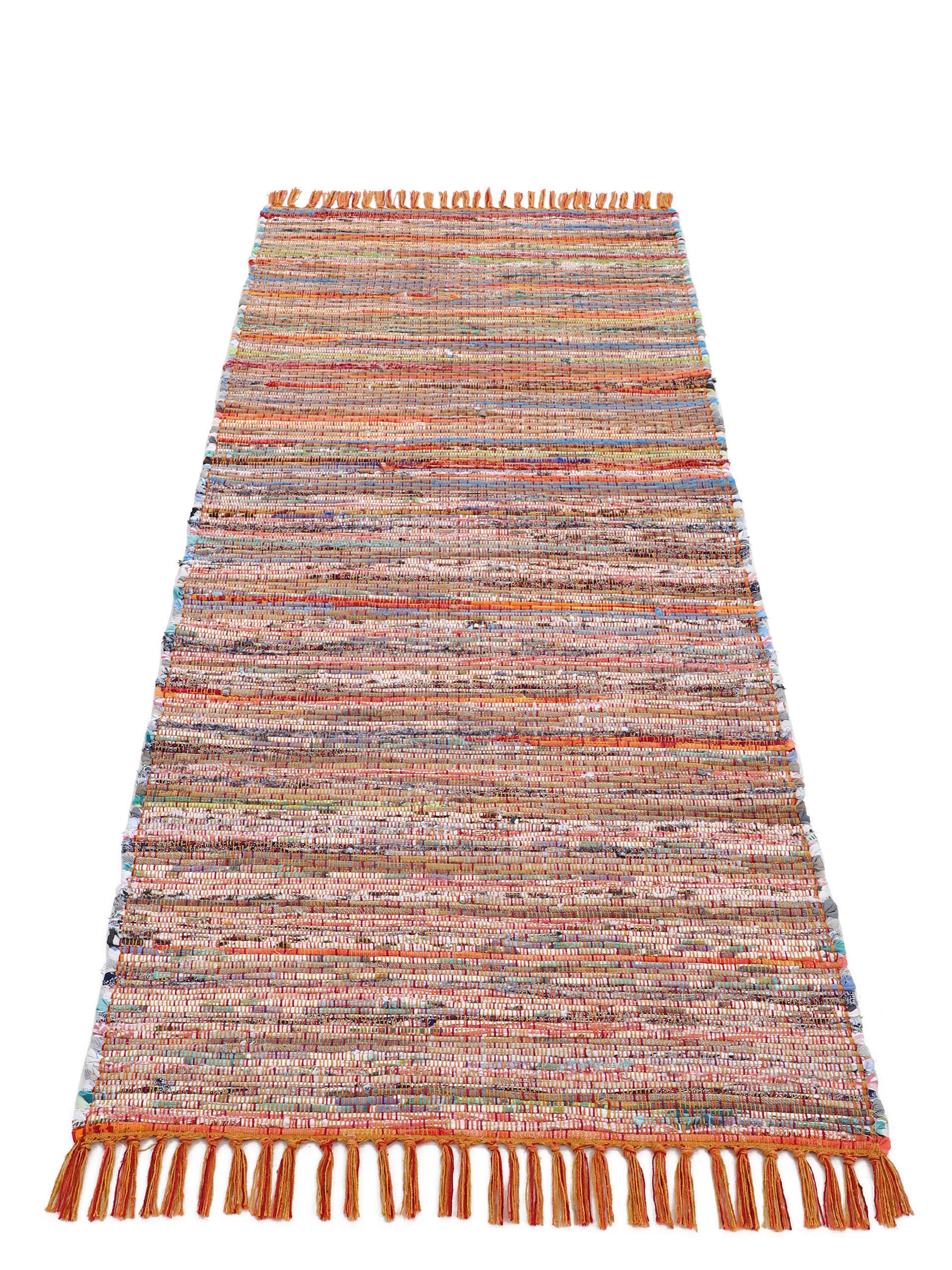 carpetfine Flachgewebeteppich Kelim Chindi Läufer Orange 75x240 cm | Moderner Teppich für Wohn- und Schlafzimmer