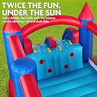 Vista 7 de Sunny & Fun Castillo hinchable inflable con doble tobogán – Resistente para la diversión al aire libre – Pared de escalada, toboganes, casa