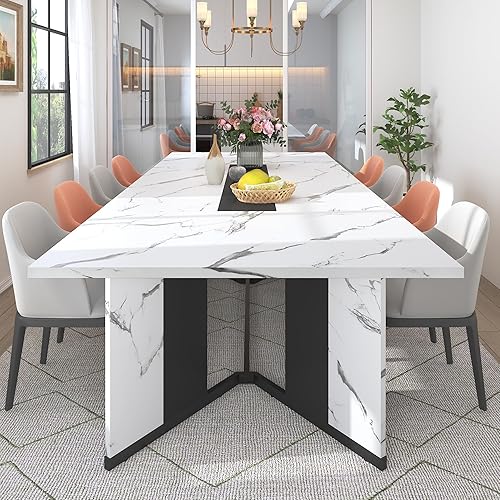 Miniatura 11 de Mesa de comedor de 71 pulgadas para 4 6 personas, mesa de cocina rectangular blanca con mesa impermeable, mesas de comedor grandes con patas