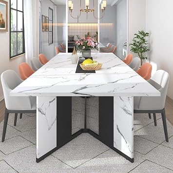 Hlivelood 94Inch Large Dining Table for 8 10 People,Wooden Rectangular Kitchen Table W/Waterproof Tabletop,Large Rectangle Furniture W/Adjustable Legs,White Dinner Table for Kitchen Dining Room94IN