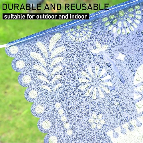 Miniatura 9 de DomeStar Guirnalda de papel picado de plástico, decoraciones de fiesta mexicana de 18 pies, suministros temáticos para el día de los muertos y el