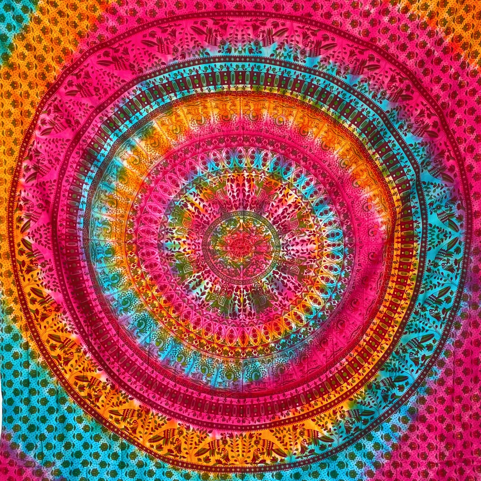 MOMOMUS Tapiz Mandala para la Pared - Tie-Dye, 100% Algodón, Patrones Únicos - Tela Mandala, Tapiz de Pared para la Decoración - Multicolor, 210x230cm