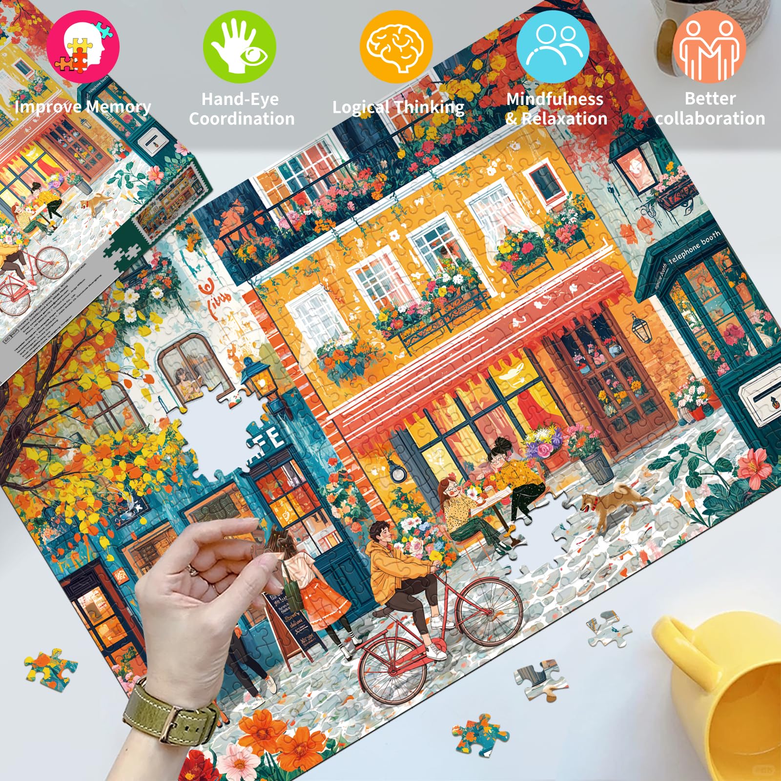 HUADADA 500 Piece Jigsaw Puzzles for Adults Puzzle game 500 piece difficult jigsaw puzzles for adults Family Decoration Puzzle-Romantic Street(No partitioned areas on the back) - Image 3