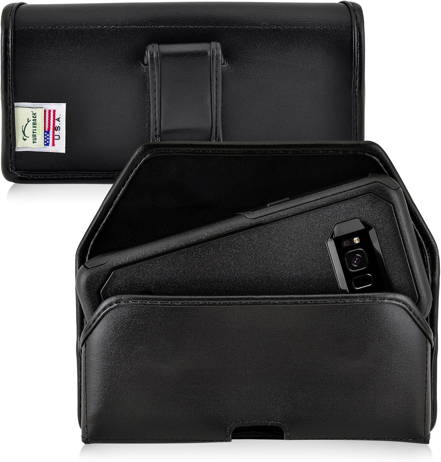 Turtleback Holster Made for Samsung Galaxy S8 with OB Commuter Case Black Belt Case Leather Pouch with Executive Belt Clip Horizontal