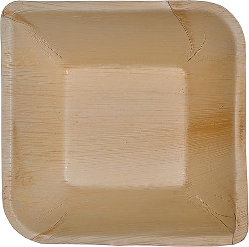 ATMOS GREEN Paquete de 100 platos llanos de hoja de palma cuadrada real de 6 pulgadas, compostable, desechable, resistente, ecológico, apto para