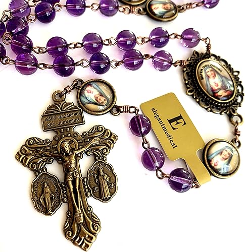 Miniatura 2 de elegantmedical Hanmade Turguoies - Collar con cuentas de oración, rosario católico, bronce, crucifijo, caja de regalo, Ametyst