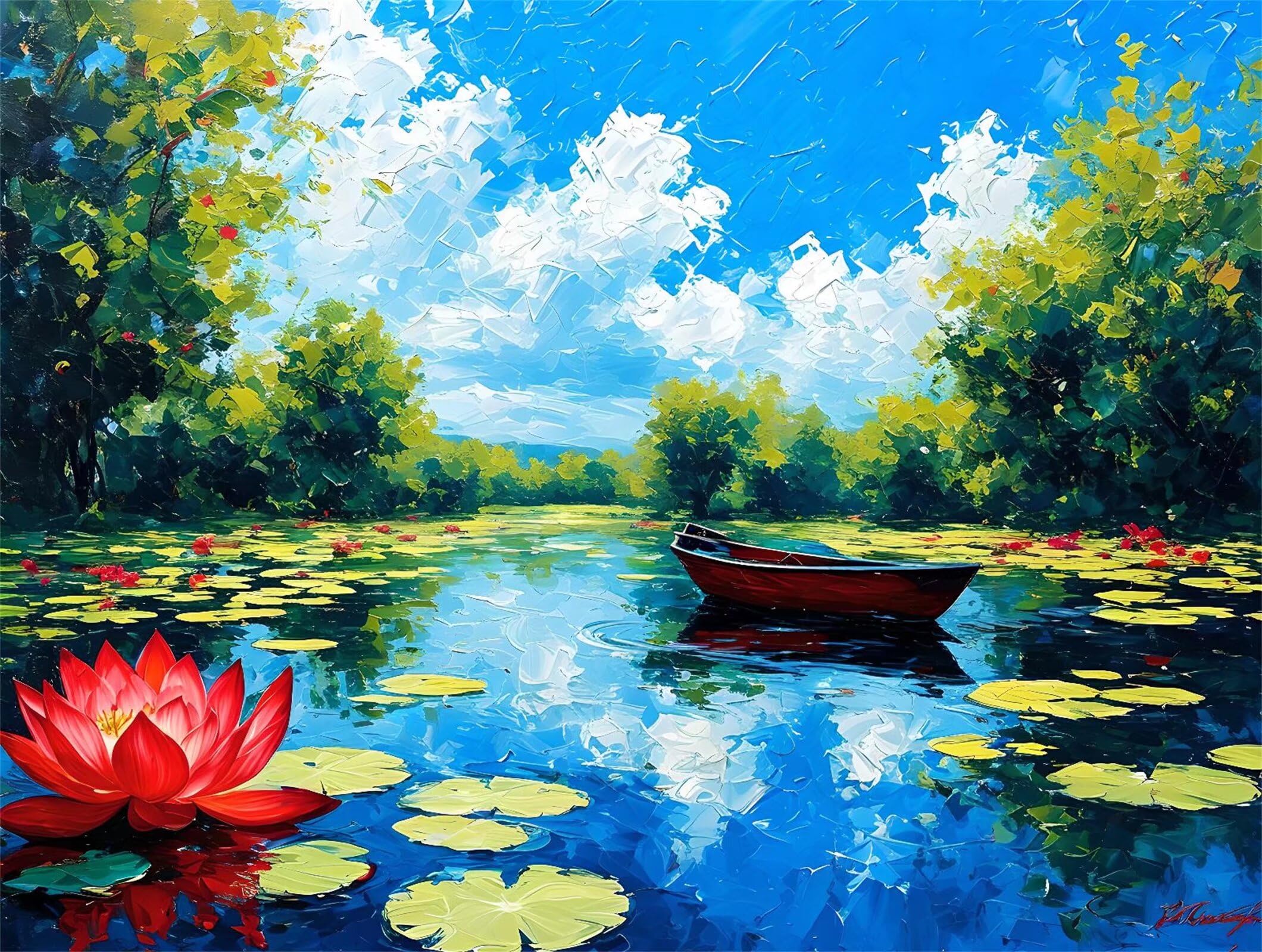 Stagno di loto Scena Dipingere con i Numeri per Adulti Principianti, Dipingere con i Numeri Bambini, Paint by Numbers Kit Fai da Te Olio La Pittura di Numeri Kit, Decora la Casa (100x130cm) M-245
