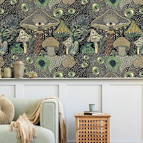 Miniatura 7 de WENMER Papel tapiz autoadhesivo de 17.7 pulgadas x 19.7 pies, papel tapiz floral de hongos bohemios, papel de contacto de hongos, vinilo