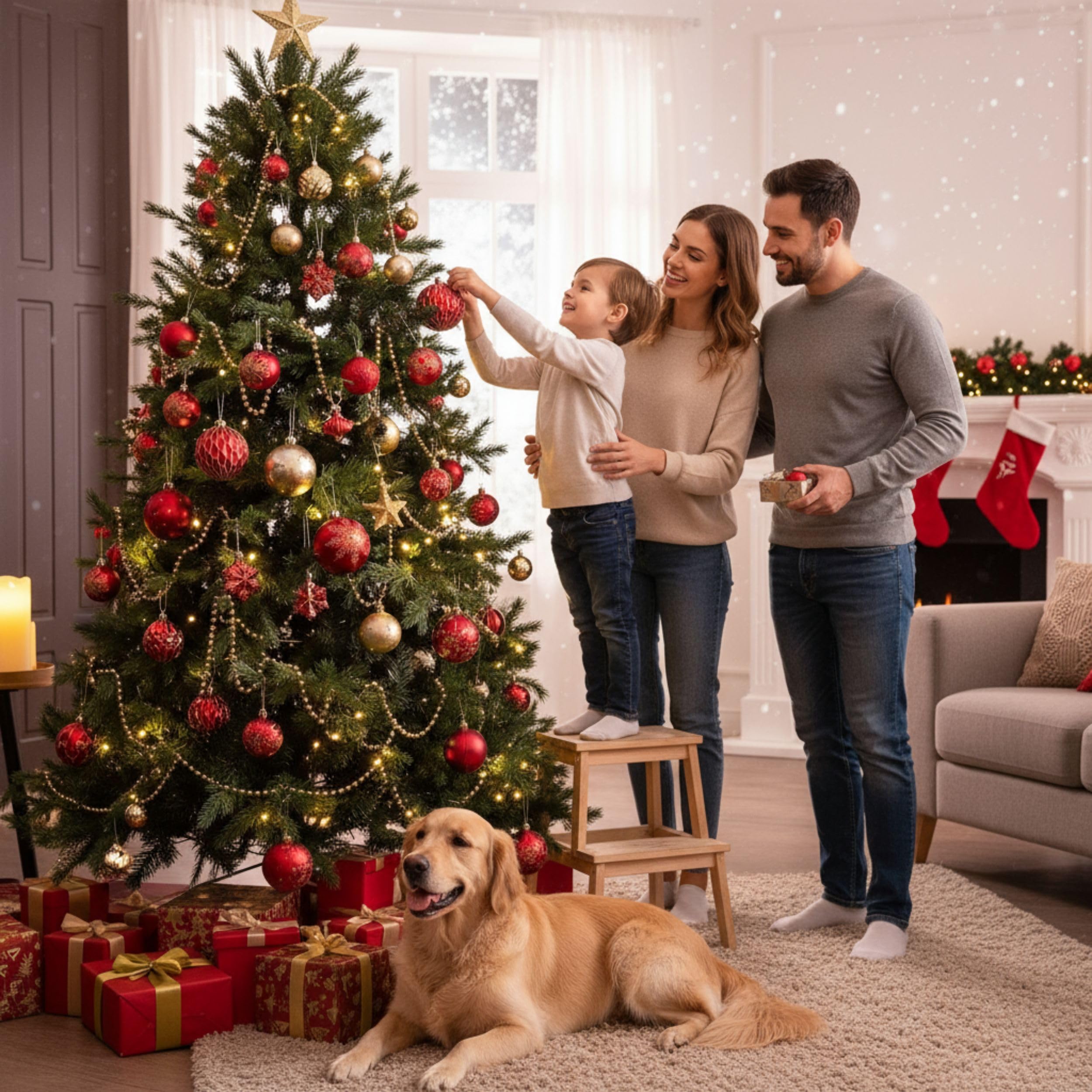 Valery Madelyn 100 stück Weihnachtskugeln,Christbaumkugeln mit Geschenkpaket,Weihnachtsbaumschmuck Christbaumschmuck mit Aufhänger,deko Weihnachten,Thema Rot Gold(L)