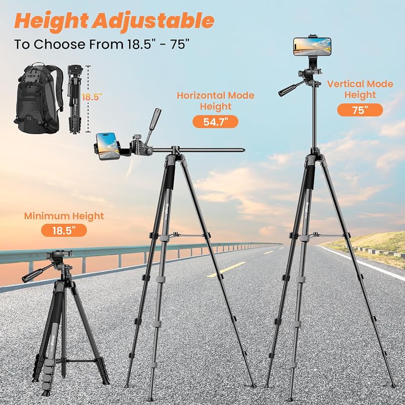 Stativ cameră Nineigh 190 cm Aluminiu - Pentru smartphone, DSLR, cu cap panoramic 360°, telecomandă, pentru fotografii orizontale, călătorii,